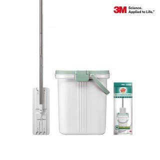 【3M】百利免手洗平板刮水桶-1桶1桿3布(平板拖把組)