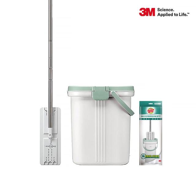 【3M】百利免手洗平板刮水桶-1桶1桿3布(平板拖把組)