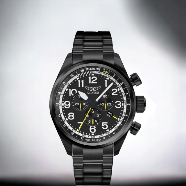 AVIATOR 飛行員 AIRACOBRA P45 飛行風格計時腕錶 男錶 手錶 黑色(V.2.25.5.169.5)