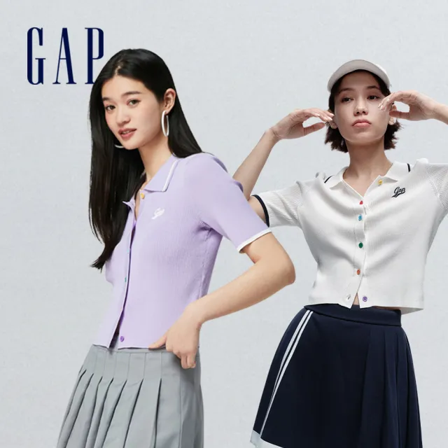 【GAP】女裝 Logo翻領短袖針織衫-多色可選(873677)