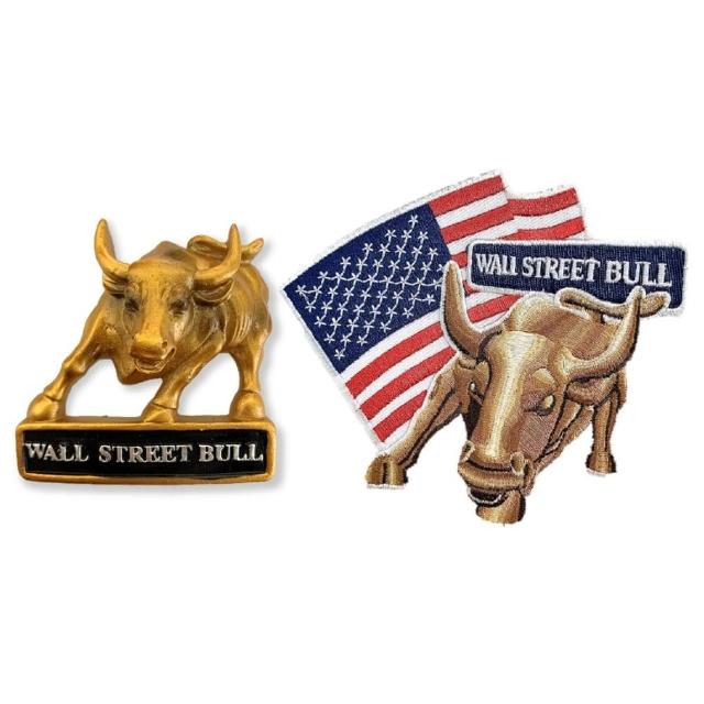 【A-ONE 匯旺】紐約華爾街銅牛Wall Street Bull冰箱磁鐵+華爾街銅牛布標2件組特色地標 3D立體(C5+154)