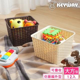 【KEYWAY 聯府】藤藝大方籃-12入 顏色隨機(置物籃 藤紋 鄉村風 MIT臺灣製造)