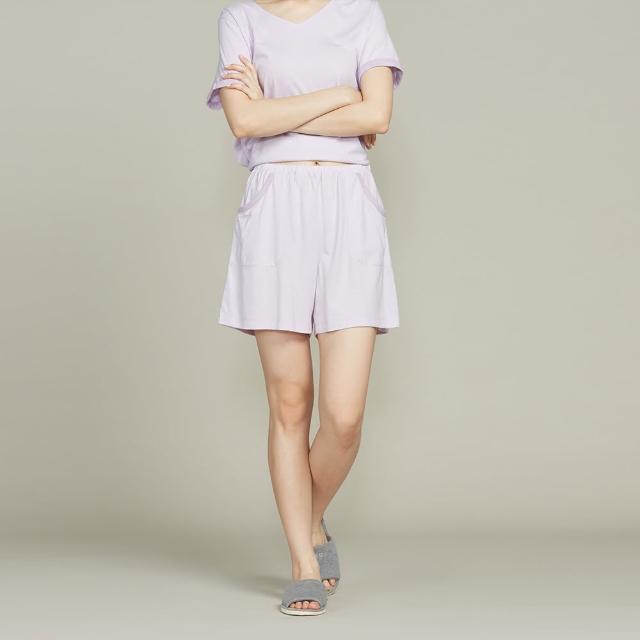 【YVONNE 以旺傢飾】出清品 竹纖維口袋跳色條紋短褲(薰衣草紫)