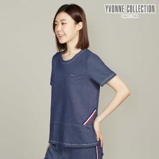 【YVONNE 以旺傢飾】鋅纖維仿牛仔彈性短袖上衣(丈青)