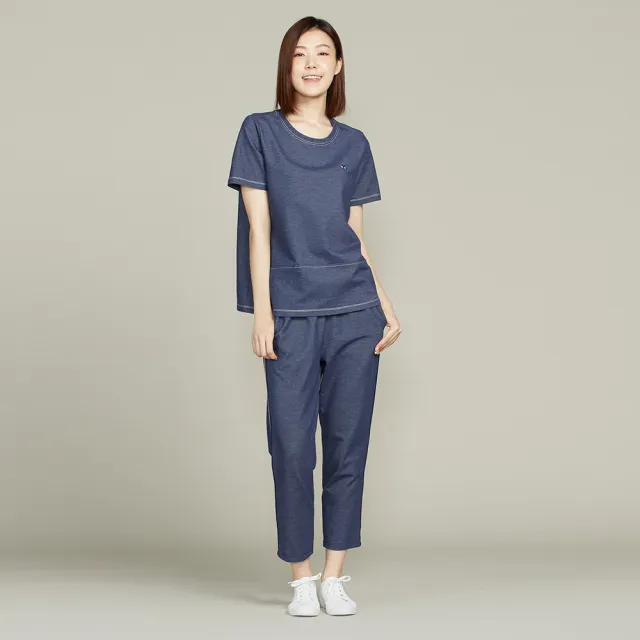 【YVONNE 以旺傢飾】出清品 鋅纖維仿牛仔彈性短袖上衣(丈青)
