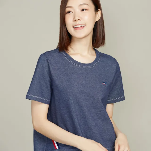 【YVONNE 以旺傢飾】出清品 鋅纖維仿牛仔彈性短袖上衣(丈青)