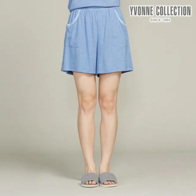 【YVONNE 以旺傢飾】竹纖維口袋跳色條紋短褲(藍)
