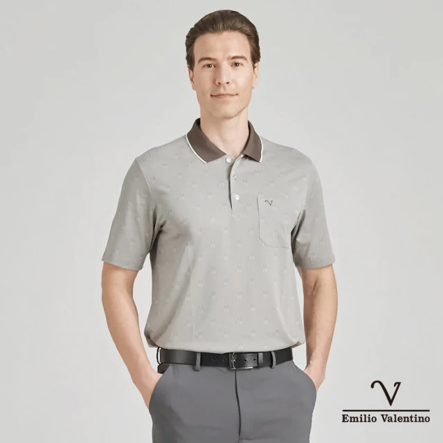 【Emilio Valentino 范倫鐵諾】男裝 吸濕速乾涼感彈性胸袋短袖POLO衫_棕色(21-4V8838)