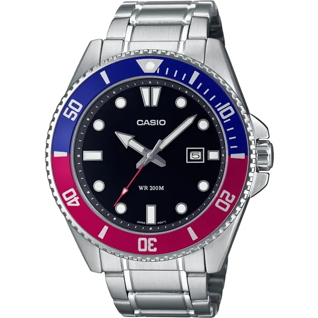 【CASIO 卡西歐】全金屬指針風格 槍魚 200米潛水錶 -可樂圈水鬼(MDV-107D-1A3)