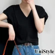 【UniStyle】V領短袖T恤 韓版簡約花苞袖設計感薄款上衣 女 UV2539(黑)