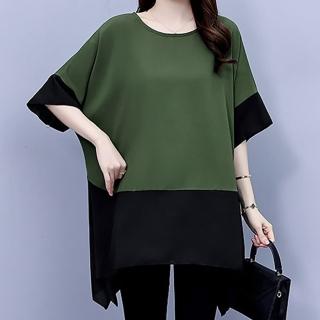 【麗質達人】8322黑綠拼色假二件上衣AA(L-5XL)