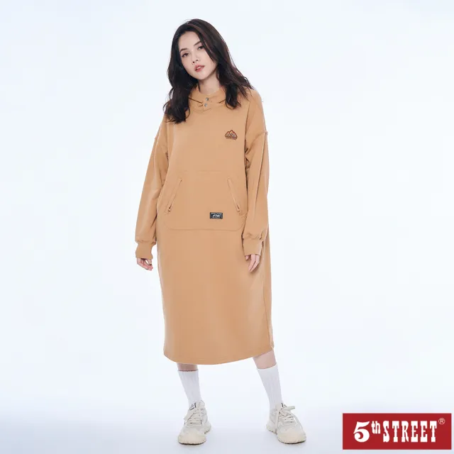 【5th STREET】女裝休閒連帽衛衣長洋裝 共2色