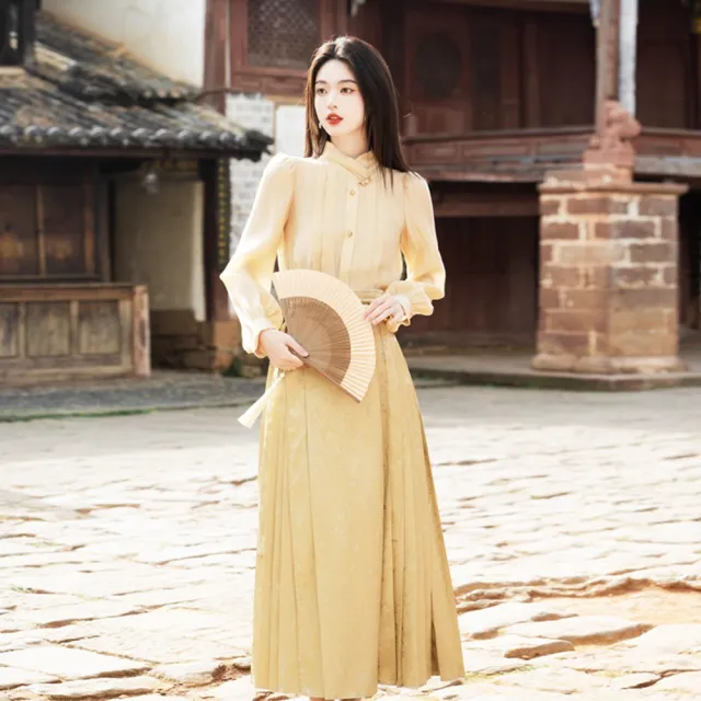 【巴黎精品】現貨+預購 中式套裝兩件式裙裝(中國風氣質簡約漢服馬面裙女裝v1be9)