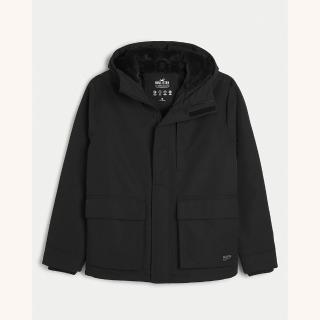 【HOLLISTER Co】Hollister 海鷗 防風防潑水保暖厚鋪棉連帽風衣外套-黑色 上衣(平輸品)