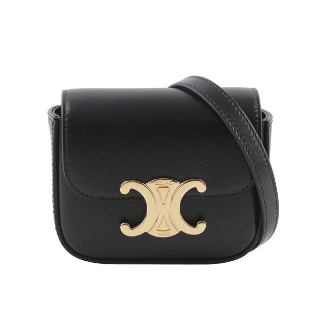 【CELINE】Triomphe 光滑小牛皮迷你斜背包(黑色)