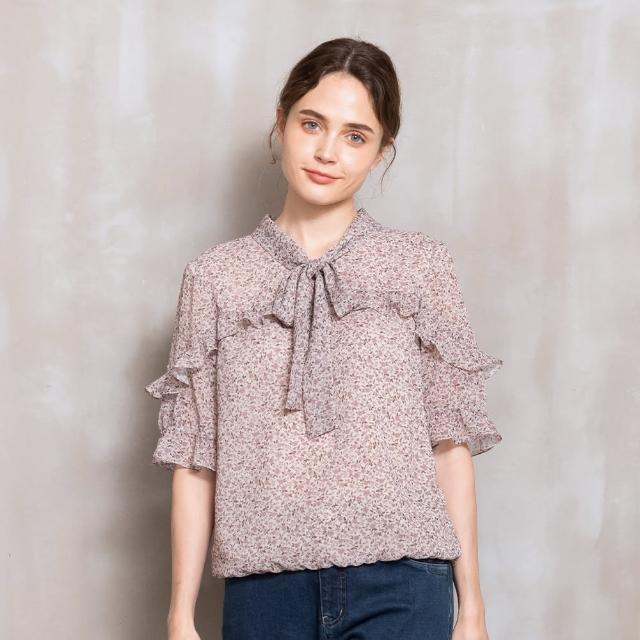 【perng yuh 芃諭名品】浪漫飄柔 綁帶領 荷葉飾 雪紡上衣(2024 SS Collection｜3A春夏系列)