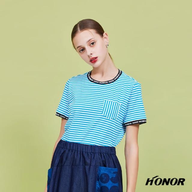 【HONOR 山形屋】品牌英文繞袖條紋短版上衣