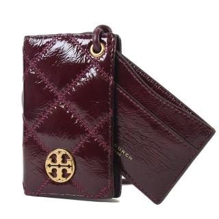 【TORY BURCH】WILLA 絎縫菱格掛繩斜背證件夾-酒紅