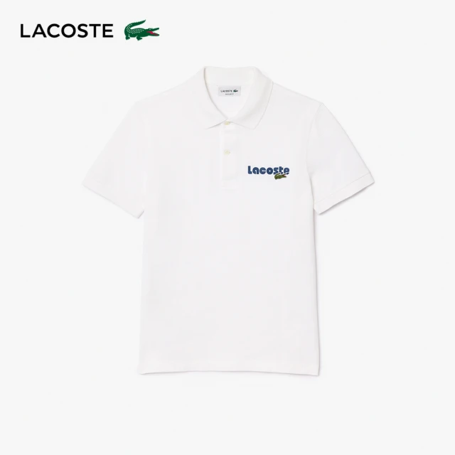 LACOSTELACOSTE 男裝-印花LOGO棉質網眼布短袖Polo衫(白色)