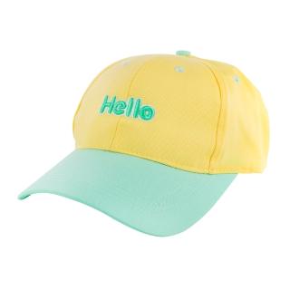 【HUGGER】文青撞色兒童棒球帽子 Hello黃綠色(揹包童裝鴨舌帽透氣輕巧防曬)
