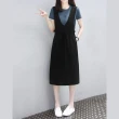 【Shiny 藍格子】假兩件抽繩收腰短袖連身裙 V3576 現+預(女裝)