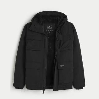 【HOLLISTER Co】Hollister 海鷗 防風防潑水保暖厚鋪棉連帽風衣外套-黑色 上衣(/平輸品/)