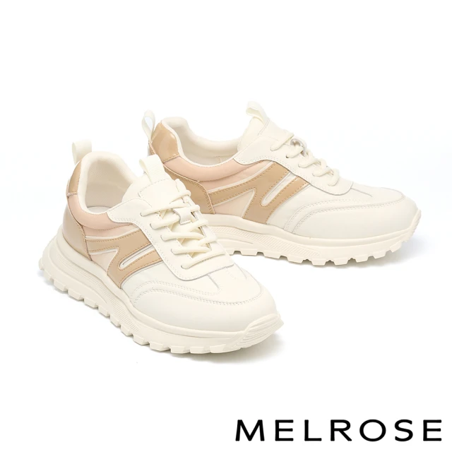MELROSE 美樂斯 簡約日常異材質拼接綁帶厚底休閒鞋(棕)