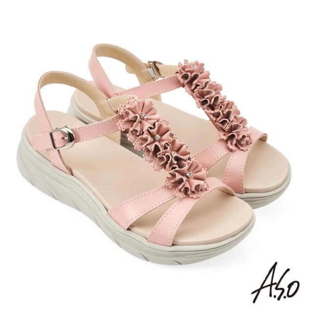 A.S.O 阿瘦集團 A.S.O舒活美型水鑽花朵真皮休閒涼鞋(粉紅)