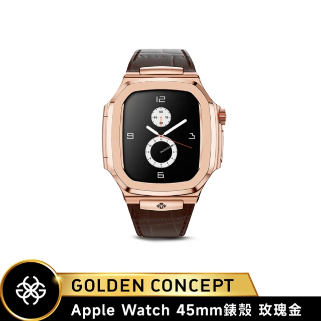Golden Concept Apple Watch 45mm 保護殼 ROL45 玫瑰金錶殼/棕皮革錶帶(Royal Leather)