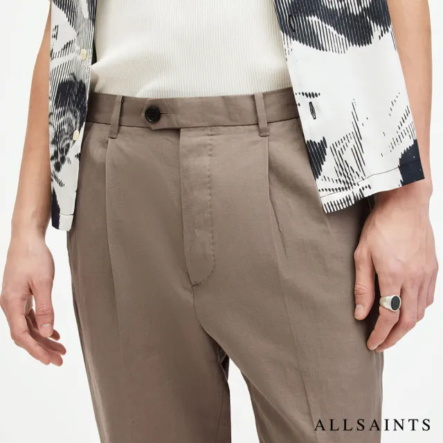 【ALLSAINTS】CROSS TALLIS 亞麻打摺中腰九分西裝褲-咖啡色 M006TA(修身版型)