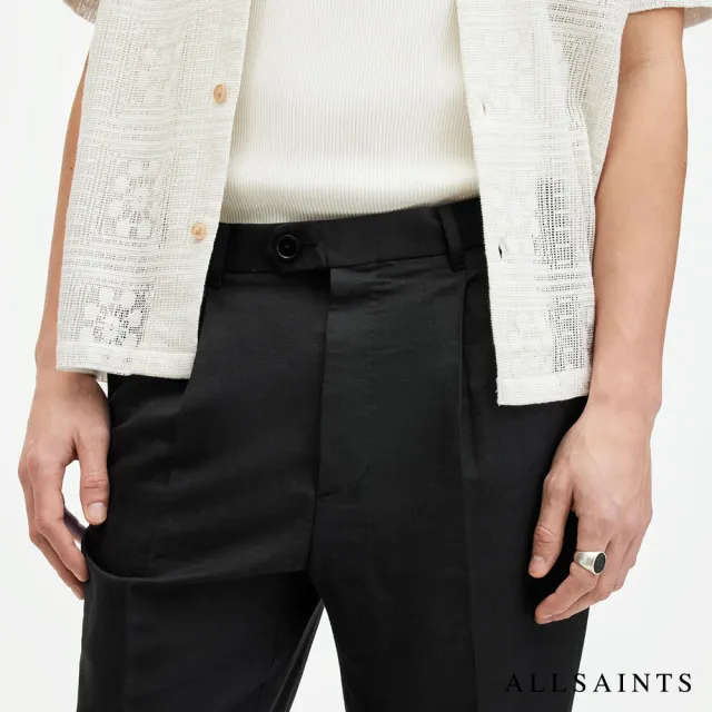 【ALLSAINTS】CROSS TALLIS 亞麻打摺中腰九分西裝褲-黑色 M006TA(修身版型)