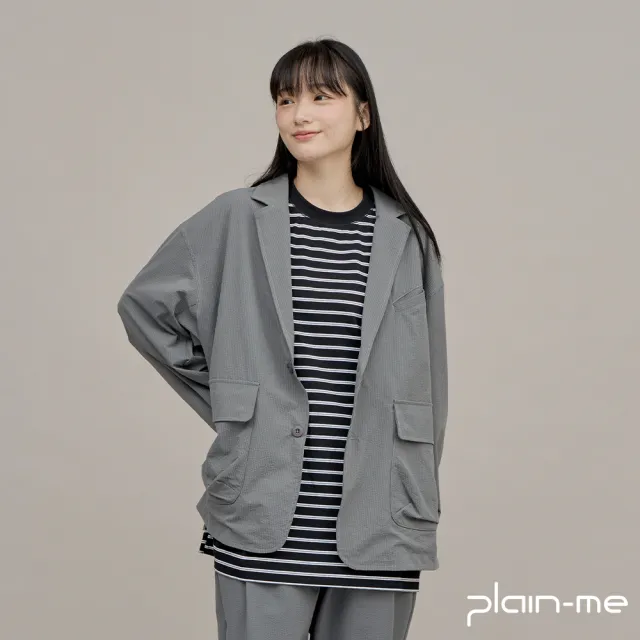 【plain-me】泡泡紗多口袋寬鬆西裝外套 PLN1164-241(男款/女款 共2色 泡泡紗 休閒長袖外套)