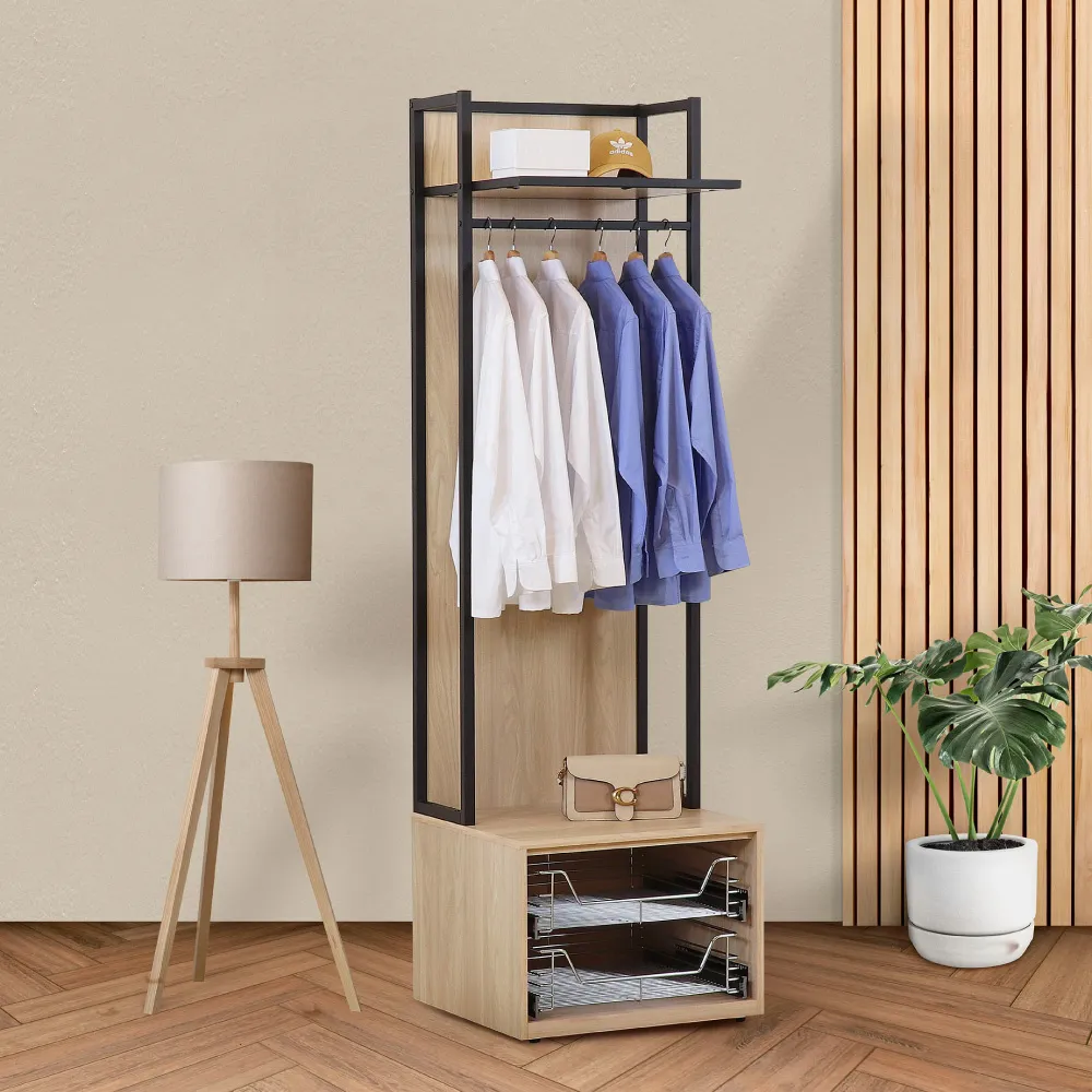 【WAKUHOME 瓦酷家具】Morandi原橡木工業風2尺開放式衣櫃-雙拉籃設計-B001-742B