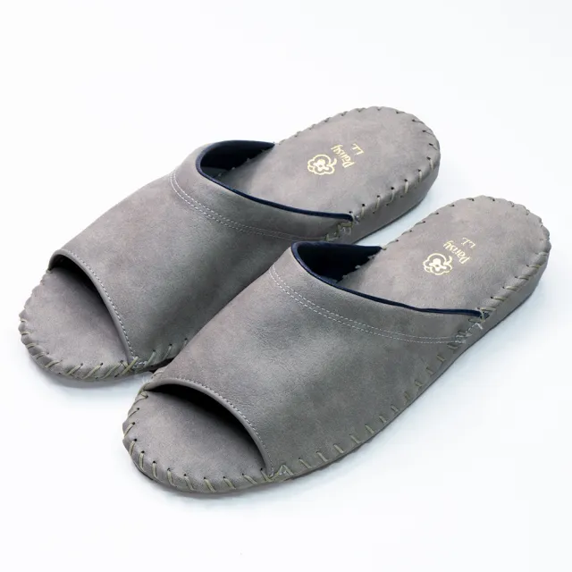 【PANSY】日本 經典款 男士手工舒適柔軟皮革 室內鞋 拖鞋 防滑拖鞋(灰色 9723)