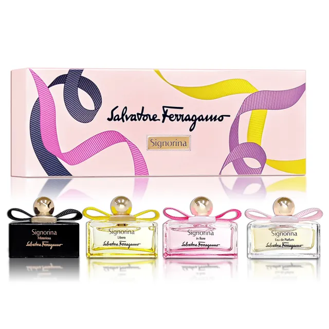 【Salvatore Ferragamo】經典女伶迷你香水禮盒 5MLX4入(芭蕾女伶+花漾伊人+晨光綻放+玄魅伊人 專櫃公司貨)