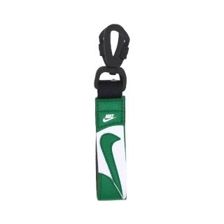 【NIKE 耐吉】鑰匙圈 Premium Key Holder 綠 白 皮革 勾勾 荔枝皮(N101104831-1OS)