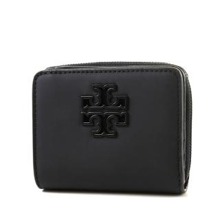 【TORY BURCH】BRITTEN 縷空LOGO拉鍊短夾-霧黑