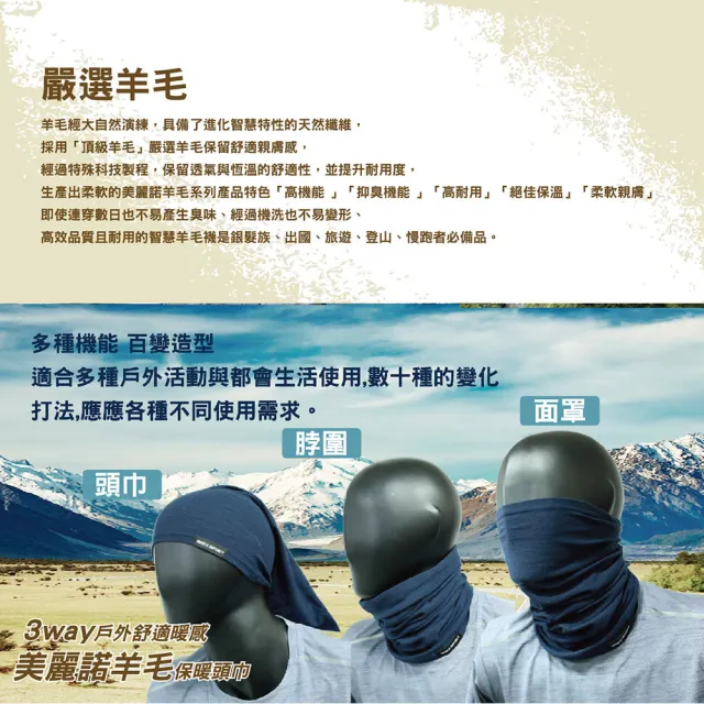 【AREXSPORT】3way戶外舒適暖感美麗諾羊毛保暖頭巾 登山 露營 攀岩 戶外運動 健行慢跑 銀髮族 出國