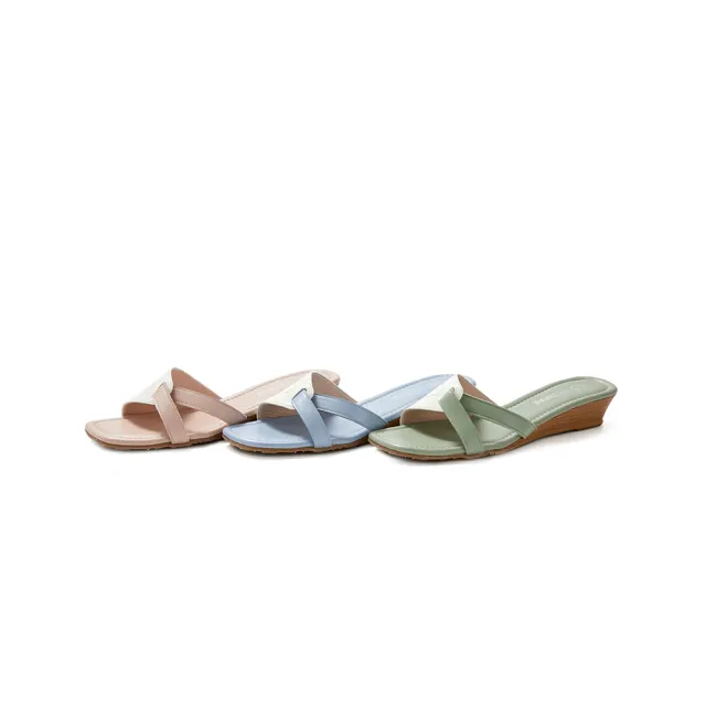 【GREEN PINE】MIT方頭柔軟羊皮楔型涼拖鞋粉紅色(00700566)