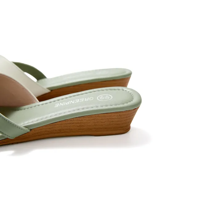 【GREEN PINE】MIT方頭柔軟羊皮楔型涼拖鞋淺綠色(00700566)