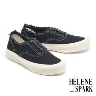 【HELENE SPARK】率性百搭帆布抽鬚厚底休閒鞋(黑)