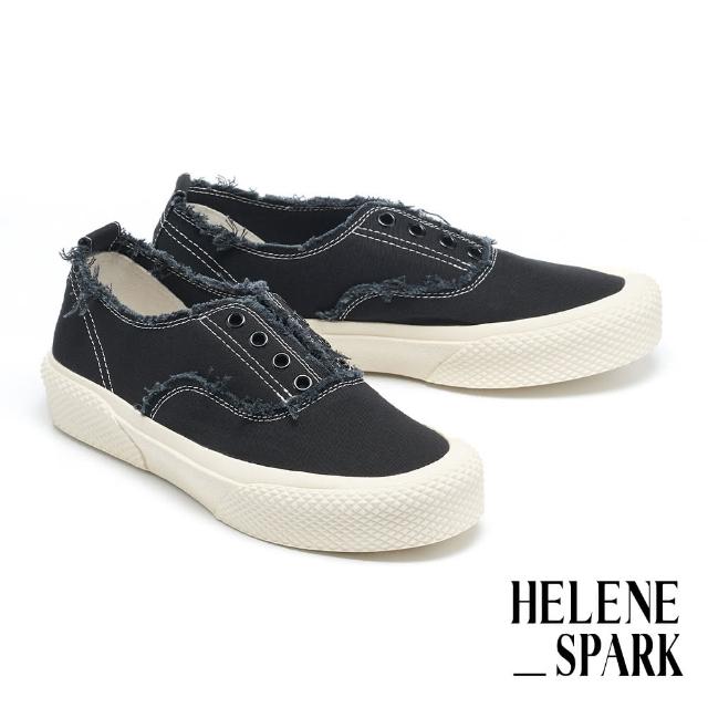 【HELENE_SPARK】率性百搭帆布抽鬚厚底休閒鞋(黑)