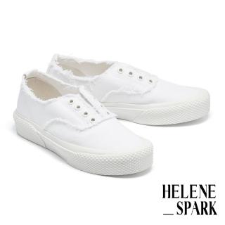 【HELENE_SPARK】率性百搭帆布抽鬚厚底休閒鞋(白)