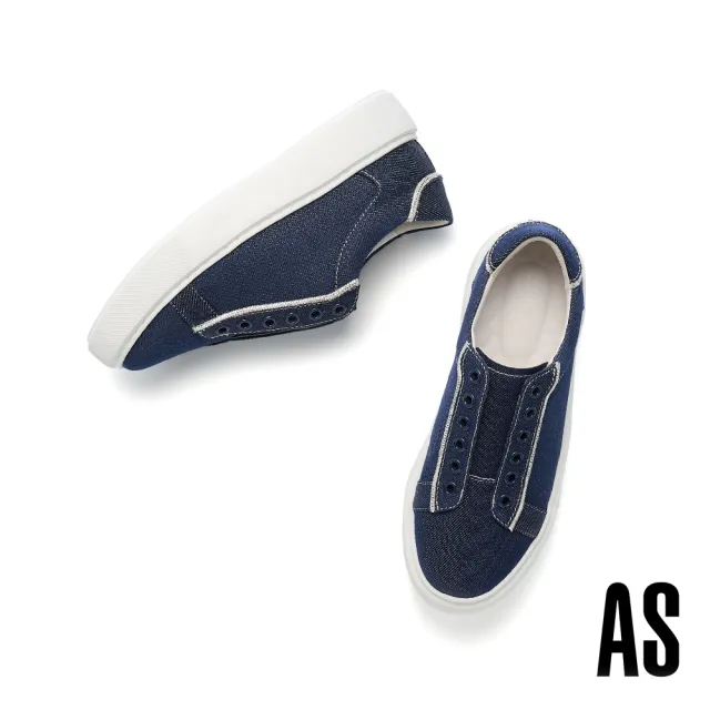 【AS 集團】舒適時尚晶鑽膠條牛仔布厚底休閒鞋(藍)