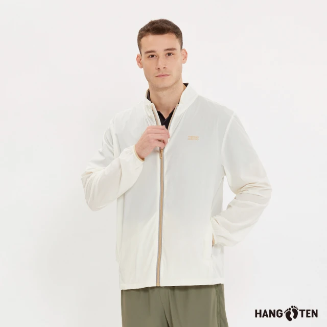 【Hang Ten】男裝-恆溫多功能-立領涼爽防曬輕量彈性尼龍外套(奶白)