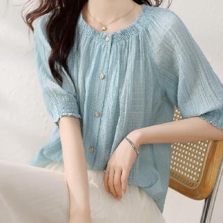 【LANNI 藍尼】★雪紡紗感泡泡袖質感上衣(上衣/女裝/T恤/休閒/百搭)
