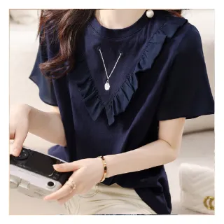 【LANNI 藍尼】★氣質典雅圓領上衣(上衣/女裝/T恤/休閒/百搭)