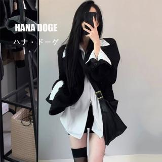 【HANA DOGE 】經典不敗款韓版雙排扣極簡純色不敗款顯瘦百搭西裝外套(寬鬆感S~L都可穿)