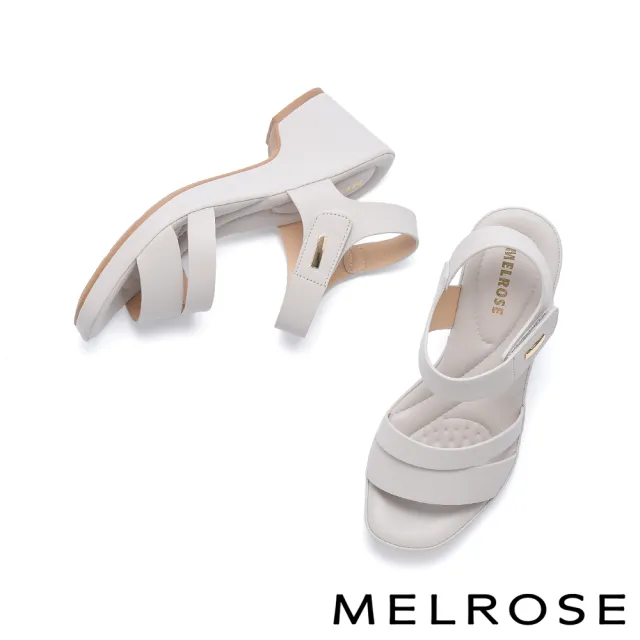 【MELROSE】雙11 美樂斯 清新日常純色條帶魔鬼氈高跟涼鞋(灰)