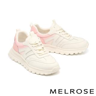 【MELROSE】美樂斯 簡約日常異材質拼接綁帶厚底休閒鞋(粉)